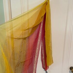 NWT Moschino Silk Chiffon Scarf Red‎ Orange Yellow Logo Stripe